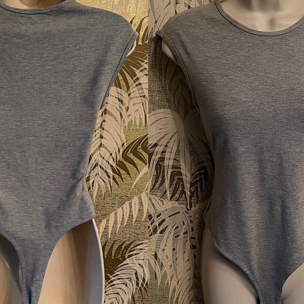Avec Les Filles Heather Gray Bodysuit Onesie ~ Thong